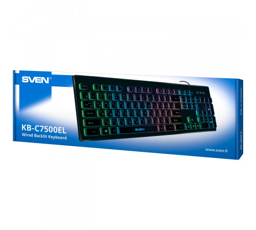 Клавиатура проводная SVEN KB-C7500EL, 104 клавиши, подсветка, черный