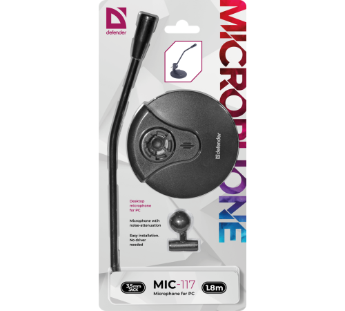 Микрофон Defender MIC-117, 1.8 м, черный