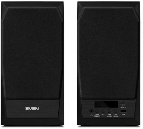 Акустическая система SVEN MC-10, 2.0, 2x25Вт (RMS), FM-тюнер, USB/microSD, дисплей, пульт ДУ, Bluetooth, чёрный