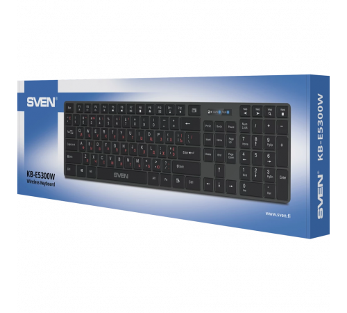 Клавиатура беспроводная SVEN KB-E5300W, 109 клавиш+12Fn, серый