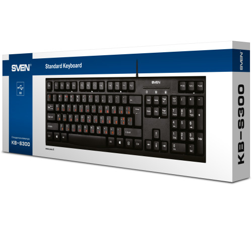 Клавиатура проводная SVEN KB-S300, 104 клавиши, черный