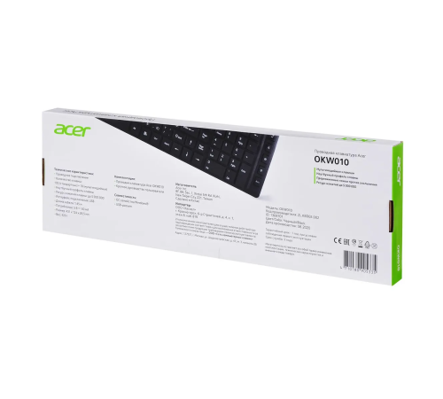 Клавиатура проводная Acer OKW010, USB, slim, мультимедия, черный