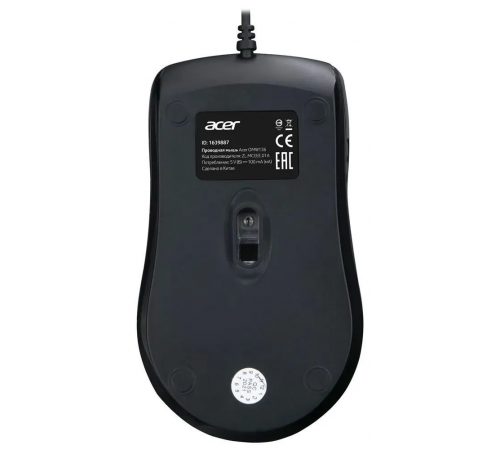 Мышь проводная Acer OMW136, 1200dpi, USB, 2 кнопки, черный