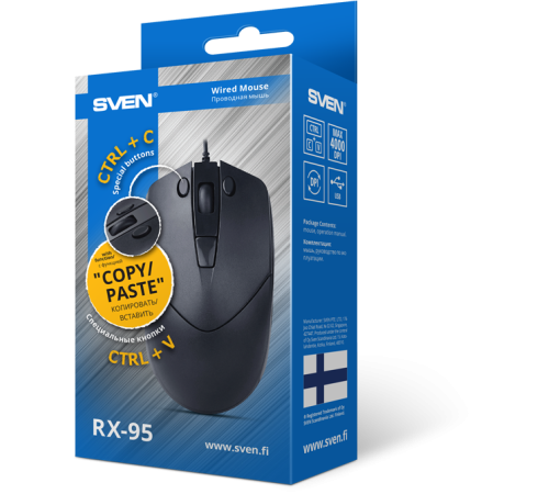 Мышь проводная игровая SVEN RX-95, 6 кнопок, 1000-4000 dpi, чёрная