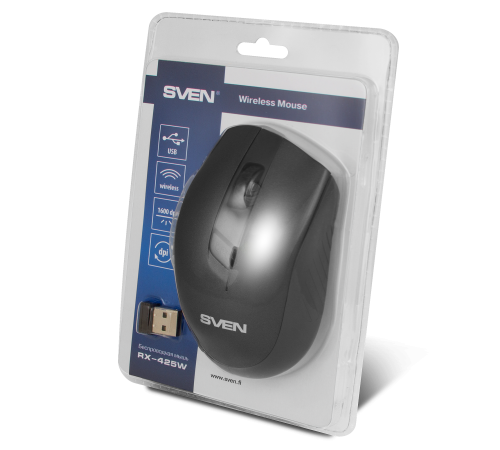 Мышь беспроводная SVEN RX-425W, 2.4 GHz, 6 кнопок, 800/1200/1600 dpi, черный