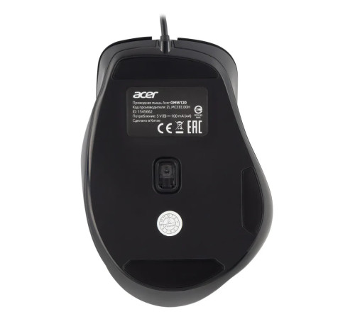 Мышь проводная Acer OMW120, 6 кнопок, 2000 dpi, USB, черный