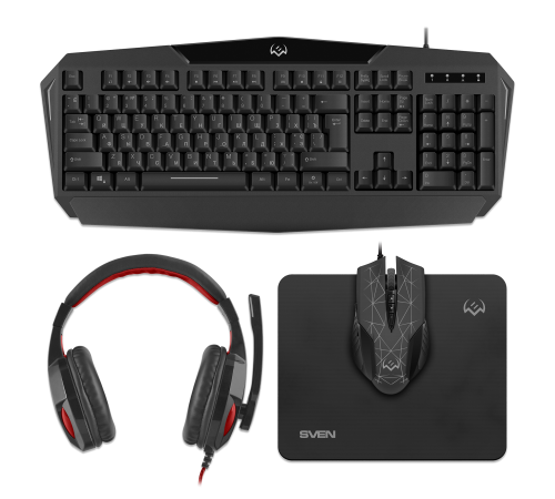 Комплект (клавиатура/мышь/гарнитура/коврик) проводной игровой SVEN GS-4300, черный