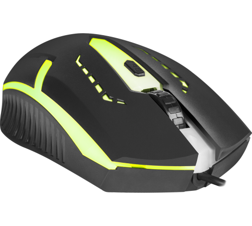 Мышь проводная игровая Defender Hit MB-601, 7 цветов, 4 кнопки, 800-1200 dpi, черный
