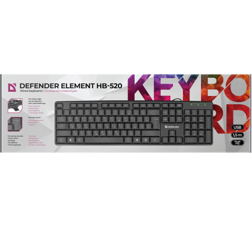 Клавиатура проводная Defender Element HB-520 USB RU, полноразмерная, USB, черный