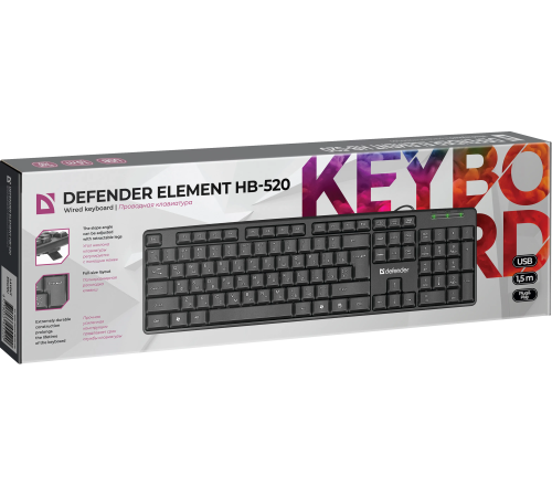 Клавиатура проводная Defender Element HB-520 USB RU, полноразмерная, USB, черный