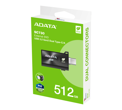 Внешний накопитель SSD 512GB ADATA SC730, USB 3.1, черный