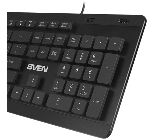 Клавиатура проводная SVEN KB-E5700H, 104 клавиши, USB-Hub*2, Slim, 12Fn, черный