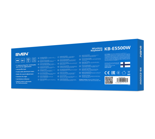 Клавиатура беспроводная SVEN KB-E5500W, 2.4 GHz, 115 клавиш, мультимедийная, черный/серебристый