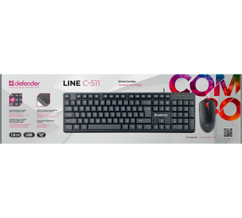 Комплект (клавиатура + мышь) проводной Defender Line C-511 RU, черный