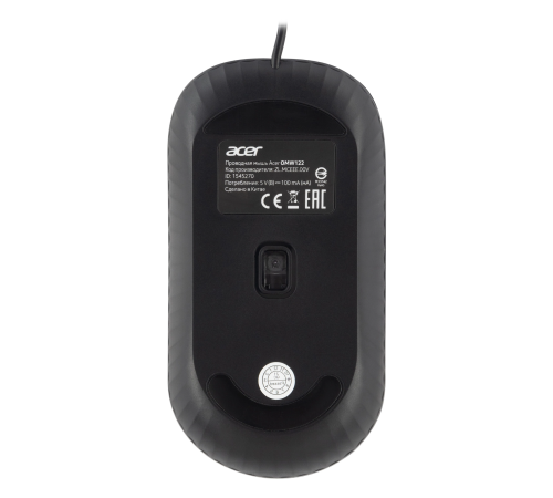 Мышь проводная ACER OMW122, 1200 dpi, soft-touch, 3 кнопки, черный