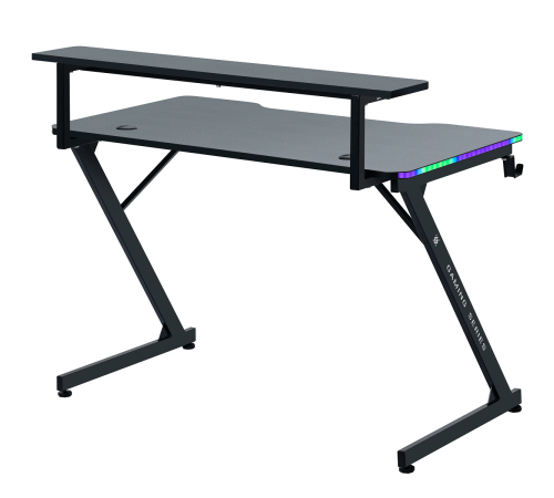 Стол компьютерный Defender Adamant, полка, подвесы, черный, МДФ, RGB
