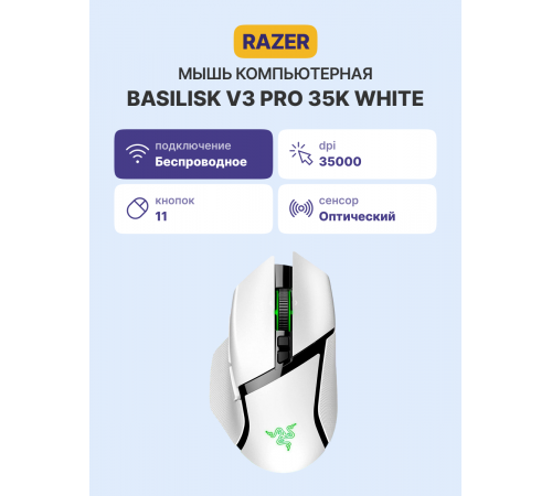 Мышь беспроводная игровая Razer Basilisk V3 Pro 35K, белый