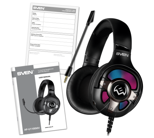 Гарнитура проводная игровая SVEN AP-U1100MV, черный (USB, RGB, 7.1)