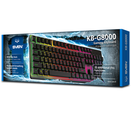 Клавиатура проводная игровая SVEN KB-G8000, 105 клавиши+20 Fn функций, подсветка, черный