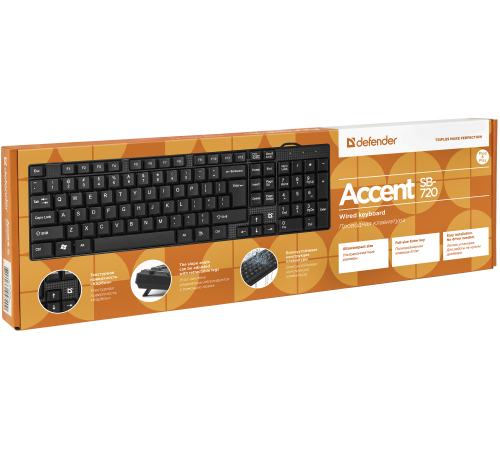 Клавиатура проводная Defender Accent SB-720 RU, компактная, USB, черный