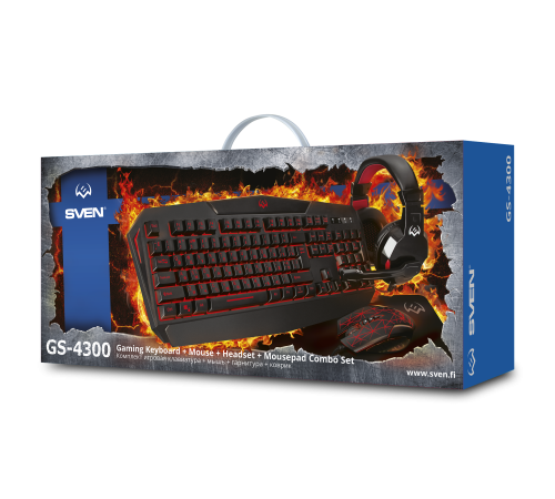 Комплект (клавиатура/мышь/гарнитура/коврик) проводной игровой SVEN GS-4300, черный