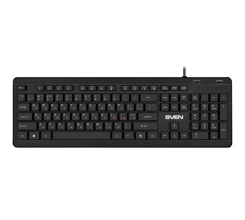 Клавиатура проводная SVEN KB-E5700H, 104 клавиши, USB-Hub*2, Slim, 12Fn, черный