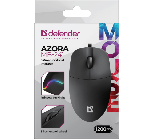 Мышь проводная Defender Azora MB-241, 3D, 1200dpi, 1.8 м, черный