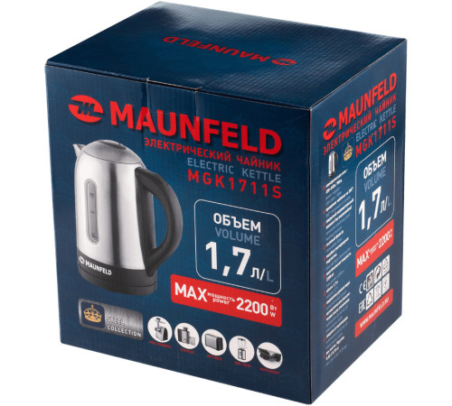 Чайник MAUNFELD MGK1711S, серебристый/черный