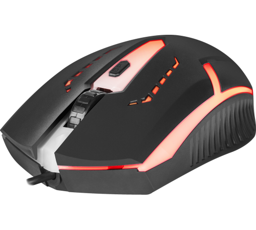 Мышь проводная игровая Defender Hit MB-601, 7 цветов, 4 кнопки, 800-1200 dpi, черный