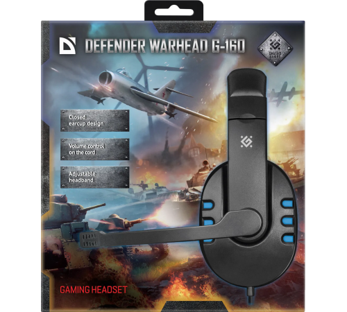 Гарнитура проводная Defender Warhead G-160, 2.5 м, черный/синий