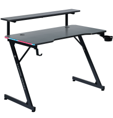 Стол компьютерный Defender Adamant, полка, подвесы, черный, МДФ, RGB
