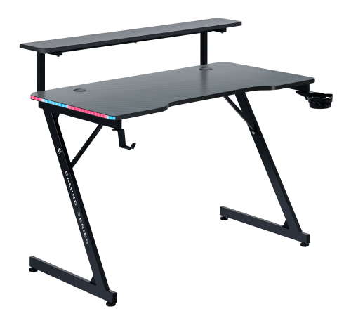 Стол компьютерный Defender Adamant, полка, подвесы, черный, МДФ, RGB