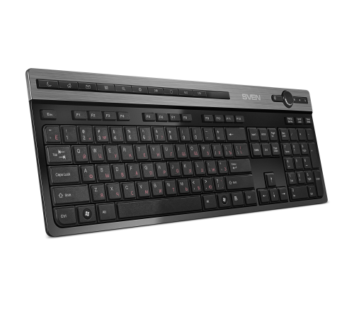 Клавиатура беспроводная SVEN KB-E5500W, 2.4 GHz, 115 клавиш, мультимедийная, черный/серебристый