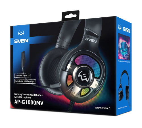 Гарнитура проводная игровая SVEN AP-U1100MV, черный (USB, RGB, 7.1)