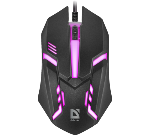 Мышь проводная игровая Defender Hit MB-550, 7 цветов, 3 кнопки,1200 dpi, черный