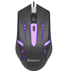 Мышь проводная игровая Defender Hit MB-601, 7 цветов, 4 кнопки, 800-1200 dpi, черный