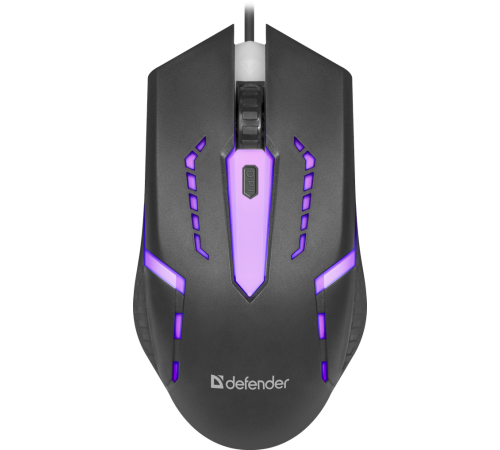 Мышь проводная игровая Defender Hit MB-601, 7 цветов, 4 кнопки, 800-1200 dpi, черный