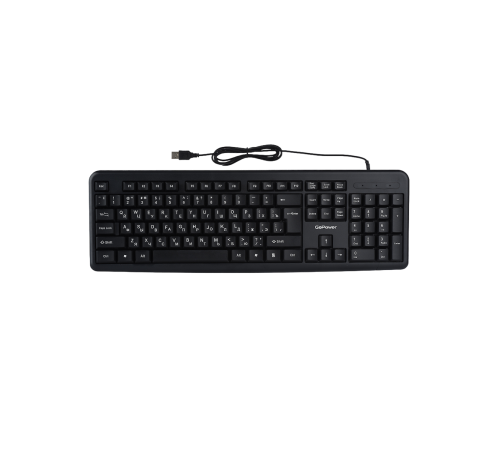 Клавиатура проводная GoPower GPK01, классическая, USB, 1.35 м, черный