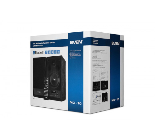 Акустическая система SVEN MC-10, 2.0, 2x25Вт (RMS), FM-тюнер, USB/microSD, дисплей, пульт ДУ, Bluetooth, чёрный