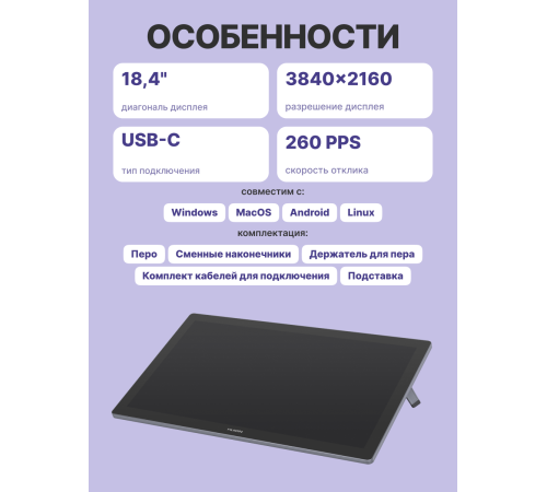 Интерактивный дисплей Huion KAMVAS Pro 19, черный