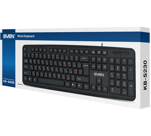 Клавиатура проводная SVEN KB-S230, 104 клавиши, 2м, черный