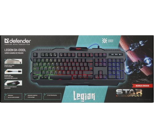 Клавиатура проводная игровая Defender Legion GK-010DL RU, RGB подсветка, 19 Anti-Ghost, черный