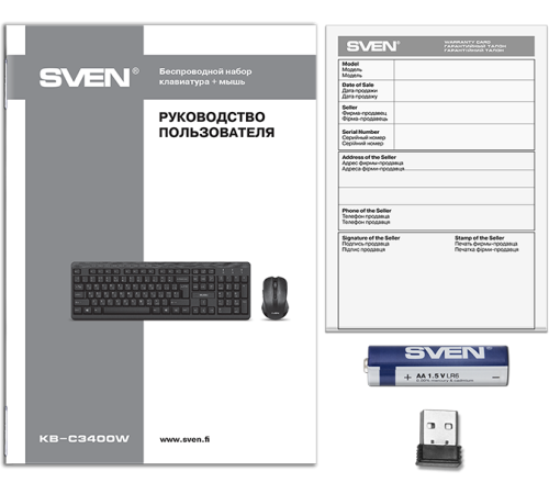 Комплект (клавиатура/мышь) беспроводной SVEN KB-C3400W, черный
