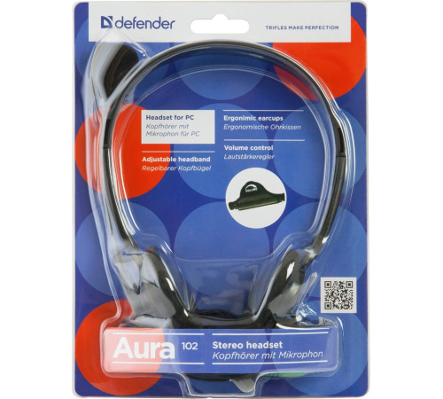 Гарнитура проводная Defender Aura 102, черный