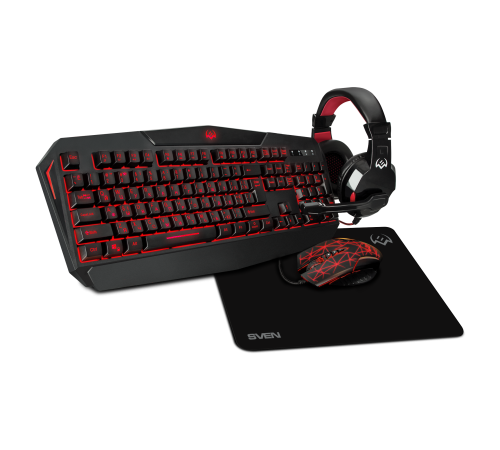 Комплект (клавиатура/мышь/гарнитура/коврик) проводной игровой SVEN GS-4300, черный