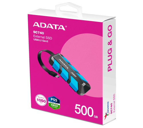 Внешний накопитель SSD 500GB ADATA SC740 SC740-500G-CBU, USB 3.1,черный/синий