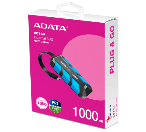 Внешний накопитель SSD 1TB ADATA SC740 SC740-1000G-CBU, USB 3.1, черный/синий