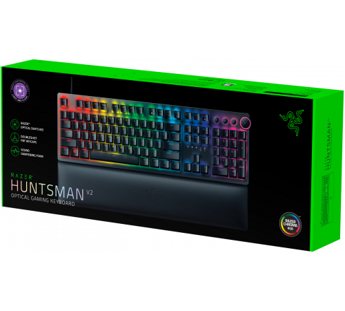 Клавиатура проводная игровая Razer Huntsman V2 (Purple Switch), Russian, черный
