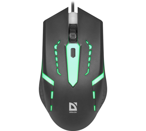 Мышь проводная игровая Defender Hit MB-601, 7 цветов, 4 кнопки, 800-1200 dpi, черный