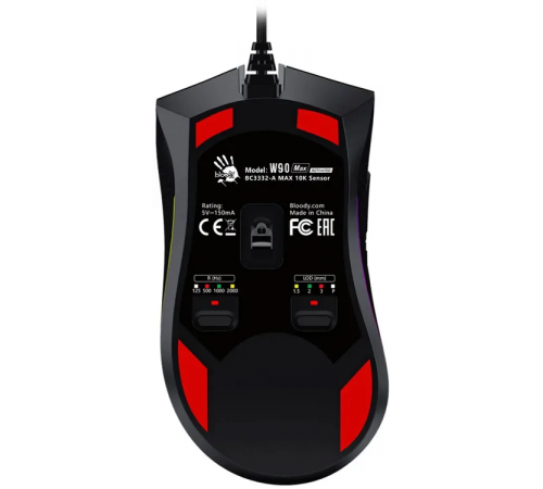 Мышь проводная игровая A4Tech Bloody W90 Ma, 10000 dpi, USB, 7 кнопок, черный